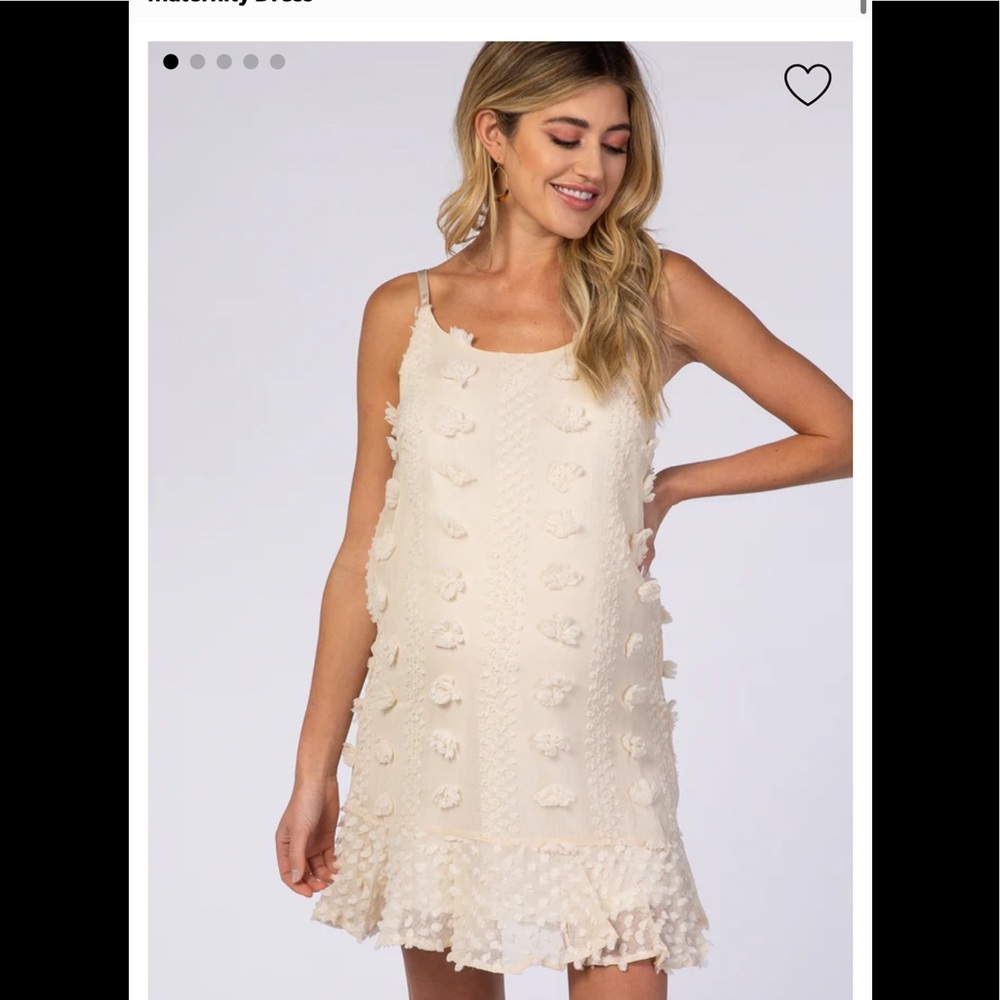 Pinkblush Cream Thin Strap Textured Polka Dot Ruffle Hem Maternity Dress